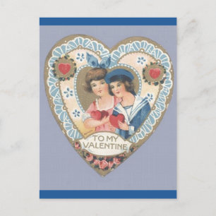 Cartão Postal Namorados Vintage Victorian Boy e Girl