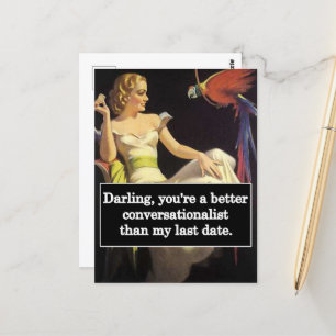 Cartão Postal Namorando é Difícil Vintage com Gráfico Engraçado