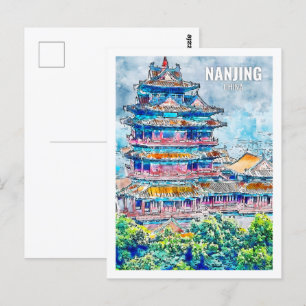 Cartão Postal Nanjing China Familiar Viagem Place Watercolor