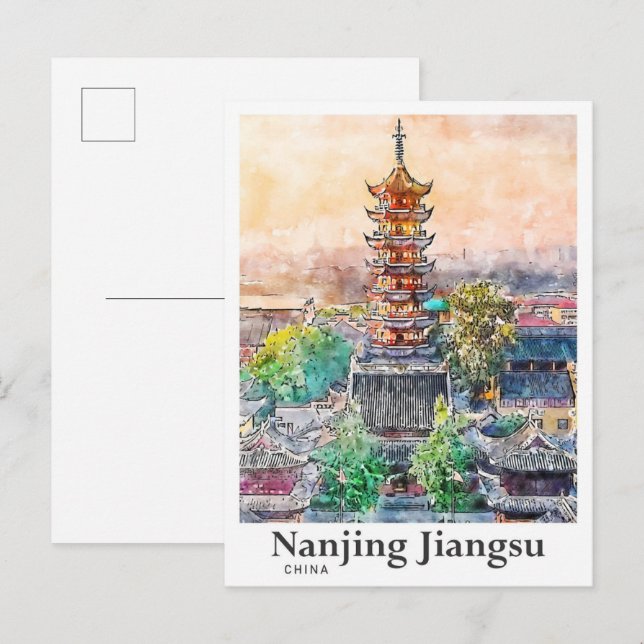 Cartão Postal Nanjing Jiangsu China Watercolor Sketch Drake (Frente/Verso)