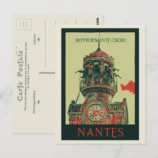 Cartão Postal Nantes belfry de Sainte Croix France (Frente/Verso)