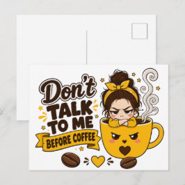 Cartão Postal Não Fale Comigo Antes Do Café Garota Mal-Humorada