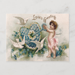 Cartão Postal Não-me-esqueças Cupido Pomba Margarida da Chave
