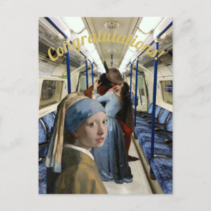 Cartão Postal Não Olhe Rapariga com brinco de pérola Parabéns