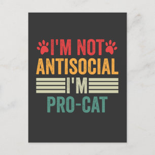 Cartão Postal Não Sou Antissocial Sou Pró-Gato Divertido Introve