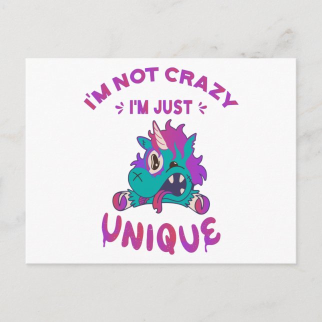 Cartão Postal Não sou louco, sou único, Mad Unicorn (Frente)