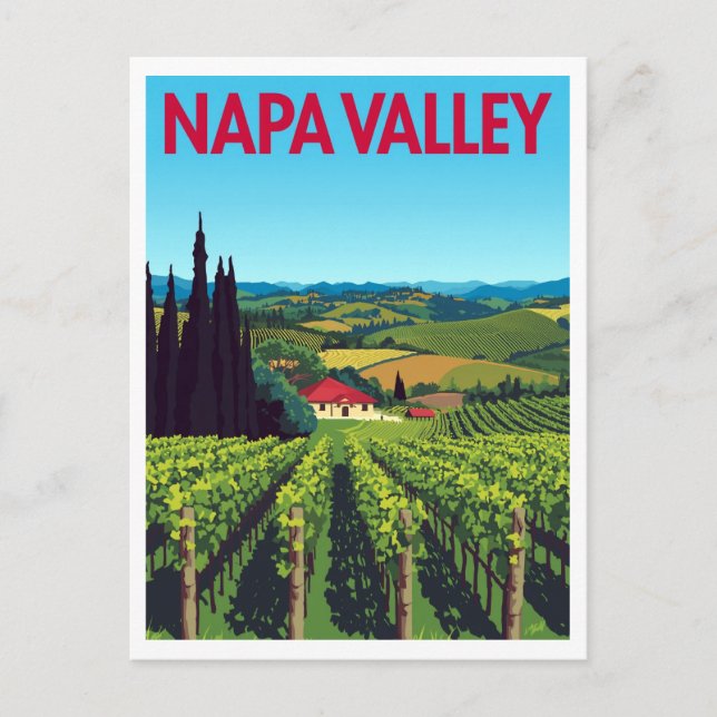 Cartão Postal Napa Valley Vineyards Retro Travel (Frente)