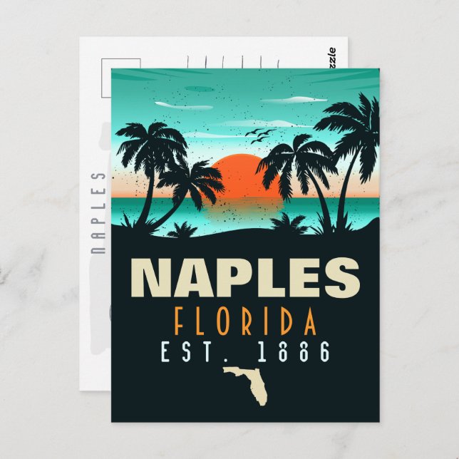 Cartão Postal Naples Florida Beach Retro Sunset Souvenirs 60s (Frente/Verso)