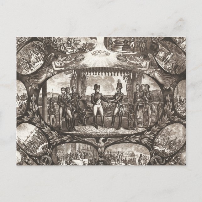 Cartão Postal Napoleão Bonaparte e o czar Alexandre I em Tilsit (Frente)