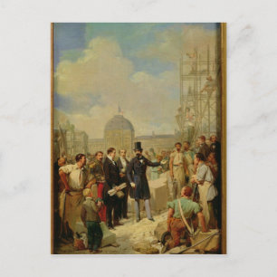 Cartão Postal Napoleão III Visitando as obras no Louvre