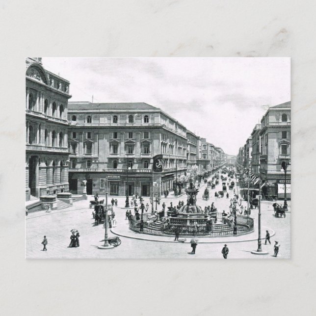 Cartão Postal Nápoles, 1908, Centro da Cidade e rotunda (Frente)