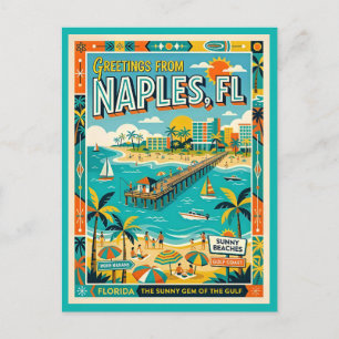Cartão Postal Nápoles FL Costa do Golfo Retrô Anos 60 Caprichoso