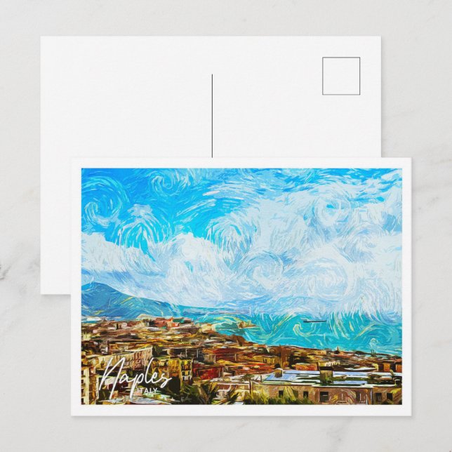 Cartão Postal Nápoles Itália Linda Paisagem de Pintura Petrolífe (Frente/Verso)