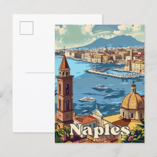Cartão Postal Nápoles Itália Vintage - Ilustração de Viagem