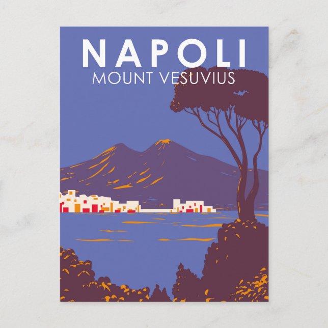 Cartão Postal Nápoles Monte Vesúvio Viagem Art Vintage (Frente)