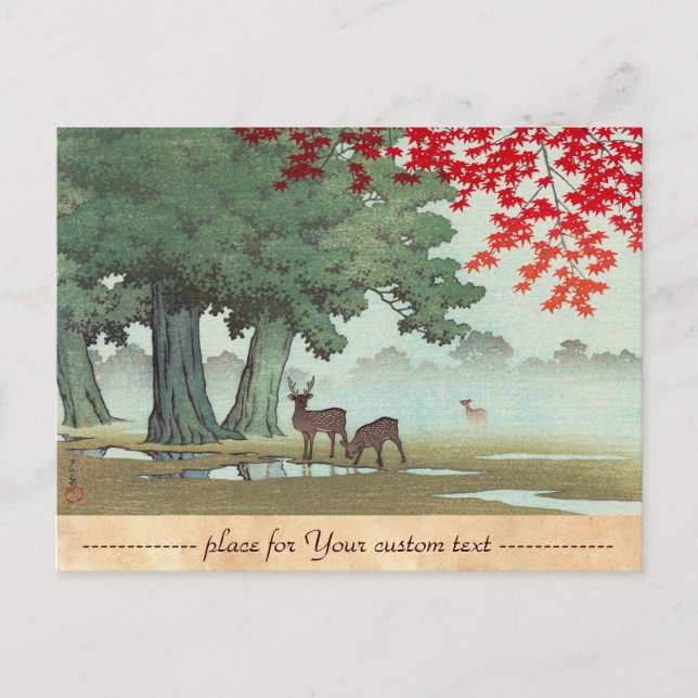 Cartão Postal Nara Park Hasui Kawase shin hanga cenário arte (Frente)