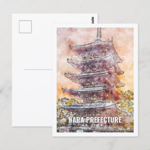Cartão Postal Nara Prefeitura Japão Viagem Place Watercolor