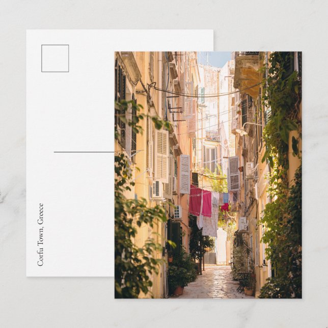 Cartão Postal Narrow streets of old Corfu Town (Frente/Verso)