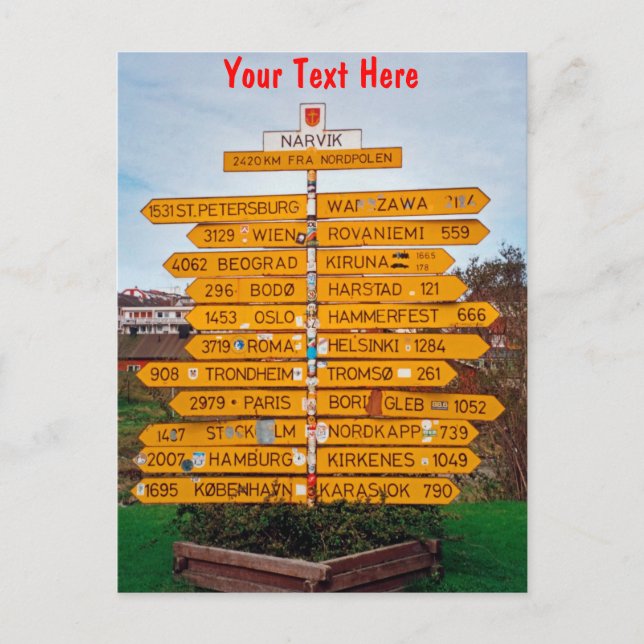 Cartão Postal Narvik personalizável, letreiro da Noruega (Frente)