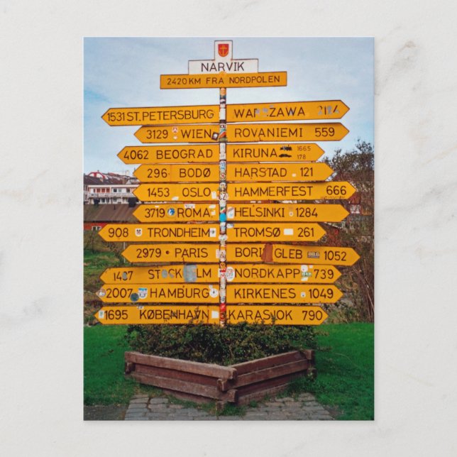 Cartão Postal Narvik signpost (Frente)