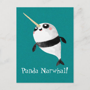 Cartão Postal Narwhal e Panda em Um