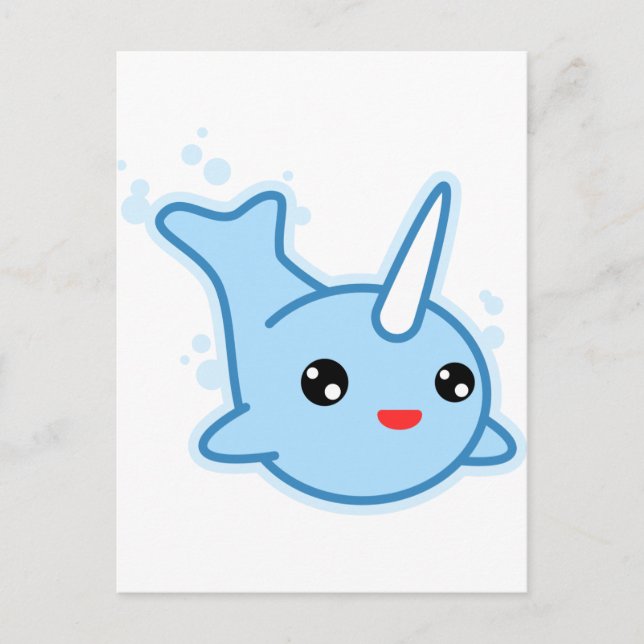 Cartão Postal Narwhal Kawaii (Frente)