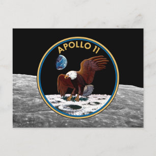 Cartão Postal NASA Apollo 11 Landing Landing Lunar Patch Insigni