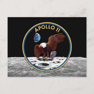 Cartão Postal NASA Apollo 11 Landing Landing Lunar Patch Insigni