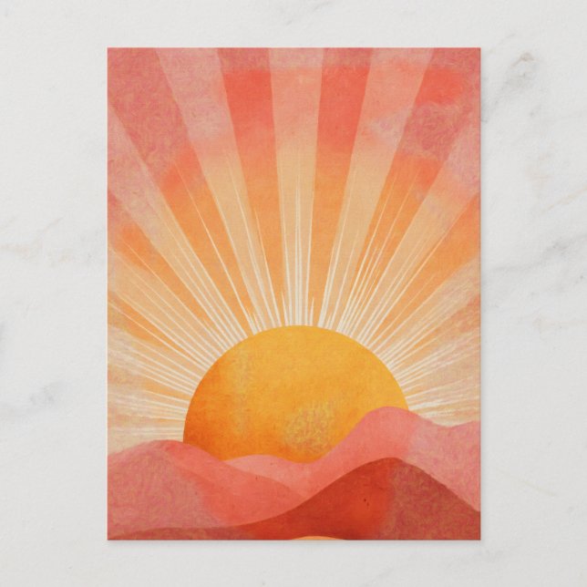 Cartão Postal Nascer do sol boho rosa e laranja (Frente)