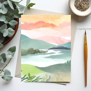 Cartão Postal Nascer do Sol na Manhã do Lago Aquarela da Natur