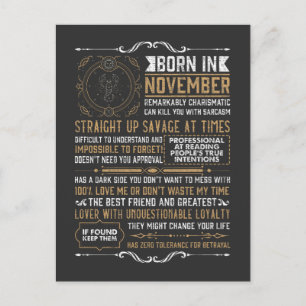 Cartão Postal Nascido Em Novembro Aniversário Escorpião Zodiacal