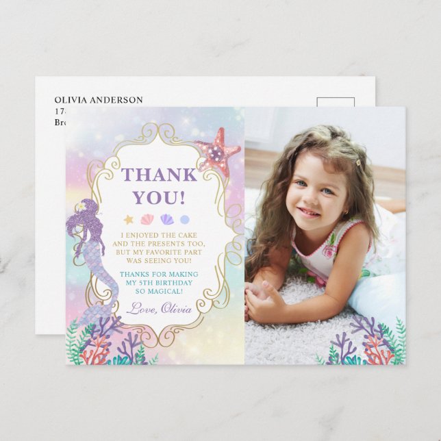 Cartão Postal Nascimento de sereia sob a foto do mar Obrigado (Frente/Verso)