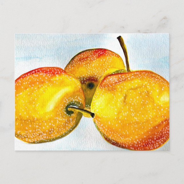 Cartão Postal Nashi pera fruta de aquarela amarela (Frente)