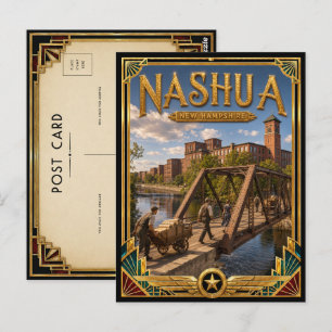 Cartão Postal Nashua New Hampshire Arte Deco Vintage Idade Doura