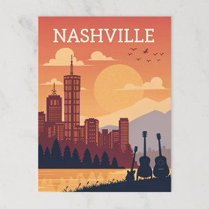 Cartão Postal Nashville: Music City Skyline no Sunset