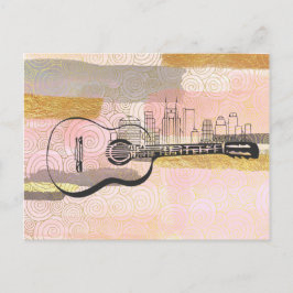 Cartão Postal Nashville Skyline Guitar Watercolor Design