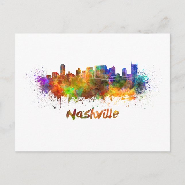 Cartão Postal Nashville skyline in watercolor (Frente)