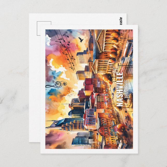 Cartão Postal Nashville Tennesse USA Familiar Place watercolor (Frente/Verso)