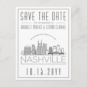 Cartão Postal Nashville Wedding Skyline Estilizado Salvar a Da