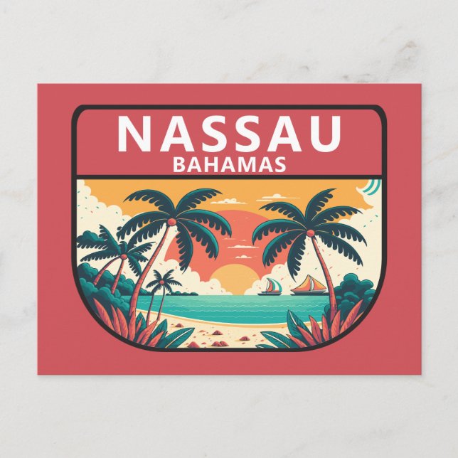 Cartão Postal Nassau Bahamas Retro Emblem (Frente)
