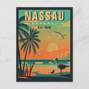 Cartão Postal Nassau Bahamas Retro Seagull Souvenir 1950