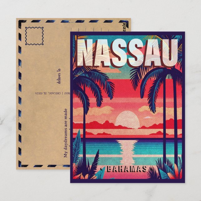 Cartão Postal Nassau Bahamas Retro Sunset Souvenir 1950 (Frente/Verso)