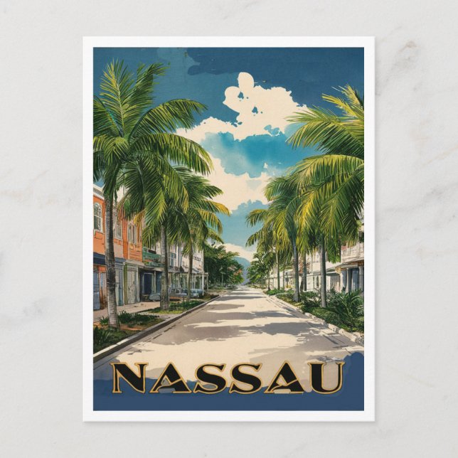 Cartão Postal Nassau Bahamas Street Viagem Art (Frente)