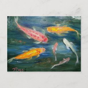Cartão Postal Natação em Koi Fish Art