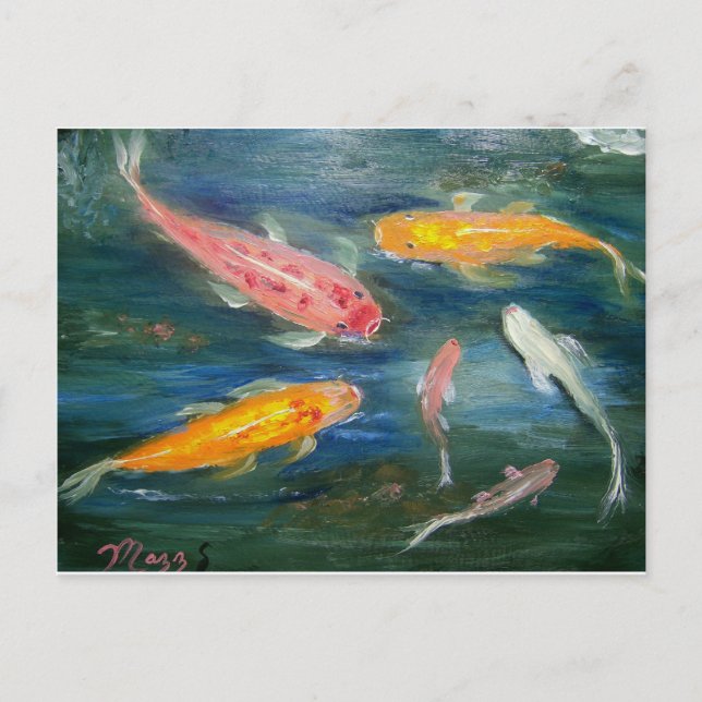 Cartão Postal Natação em Koi Fish Art (Frente)