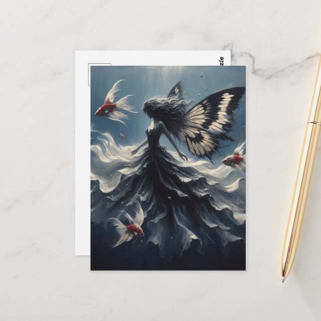 Cartão Postal Natações de fada com Peixe (Frente/Verso In Situ)