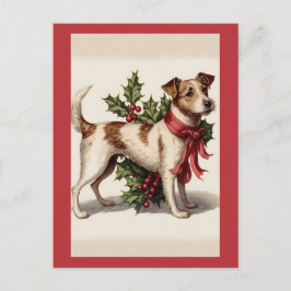 Cartão Postal Natais vintages Cães com Arco Vermelho e Holly