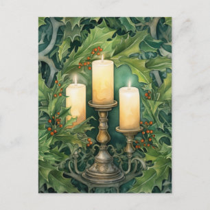 Cartão Postal Natais vintages Candle Watercolor