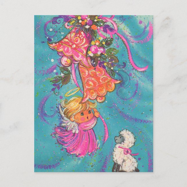 Cartão Postal Natais vintages Festivos Anjo (Frente)