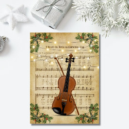 Cartão Postal Natais vintages Folha de Música e Violino